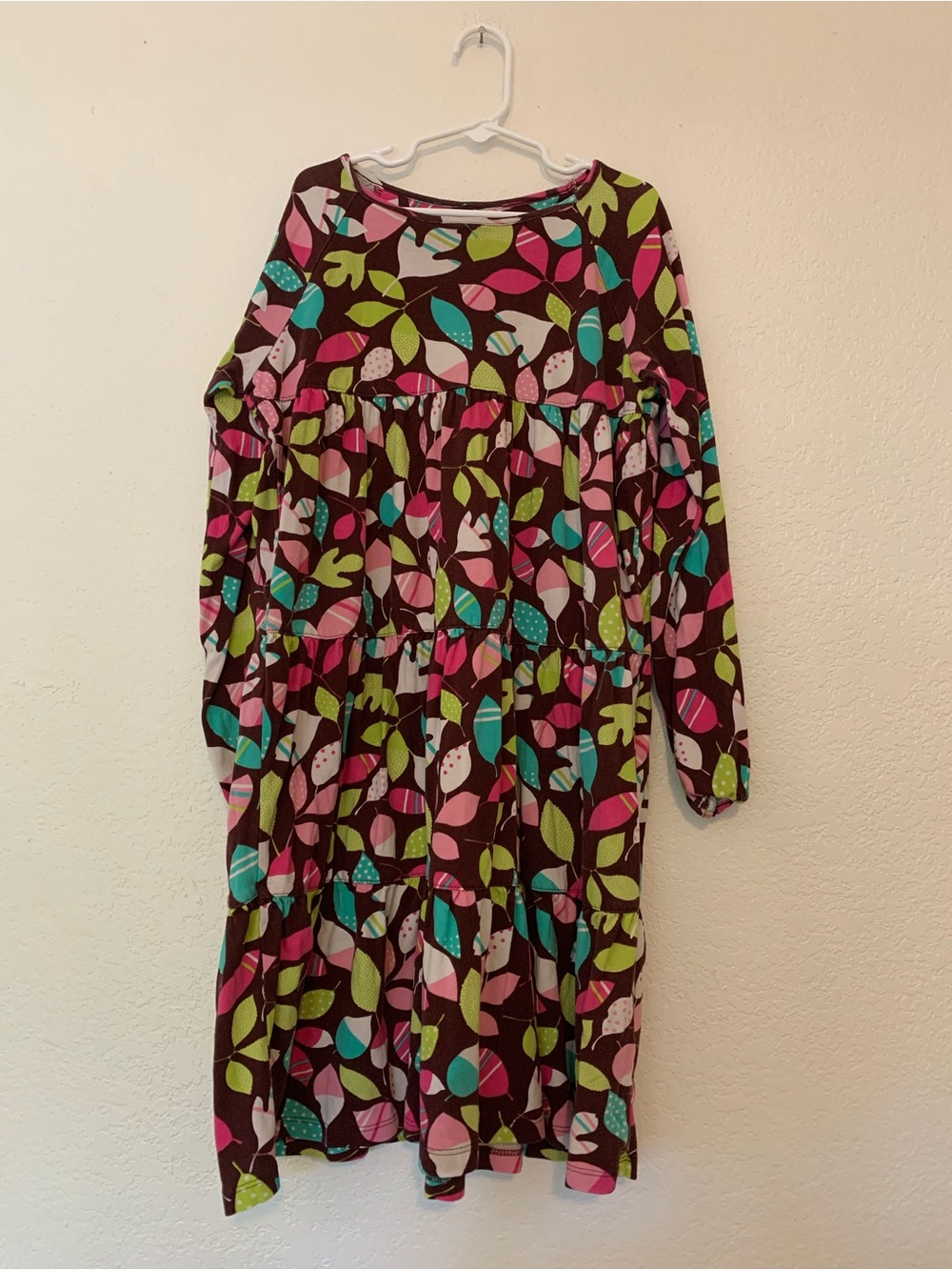 Garnet Hill Brown Leaf-Print Tiered Dresses Leaves 12 - 100% Cotton
